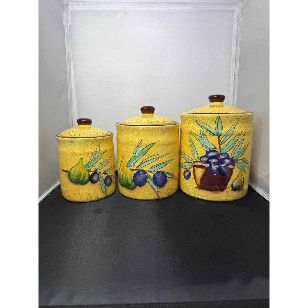 Vintage Italian Style Yellow Cookie Jars Kitchen Storage Canisters Set‎ of 3